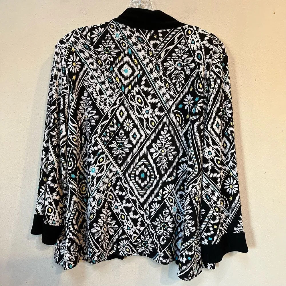 Vintage Aztec Daisy Print Cardigan Medium Black - Image 2