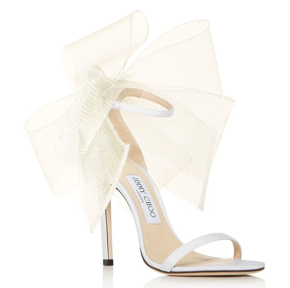 Jimmy Choo Aveline 100 Sandals w/Asymmetric Grosgrain Mesh Fascinator Bows NEW - Image 3