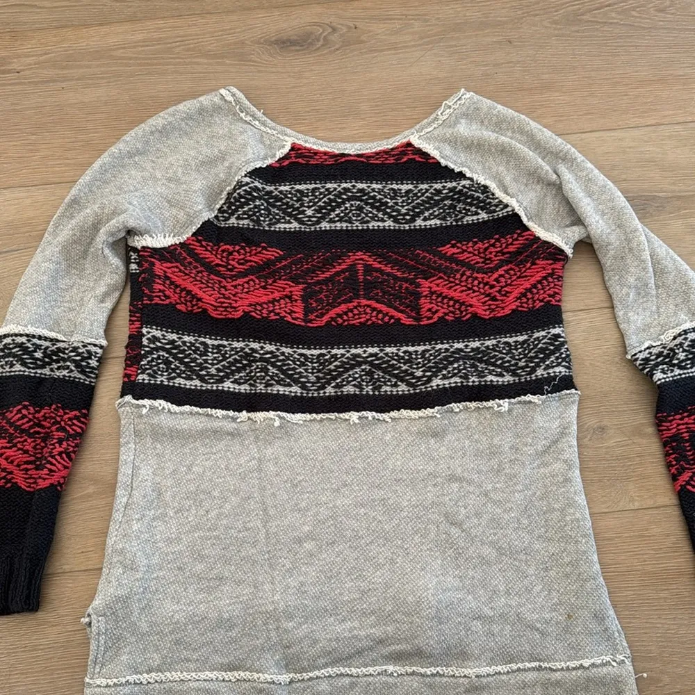 Free People Snow Angel Pullover Boho Aztec Sweater Size Small - Image 3