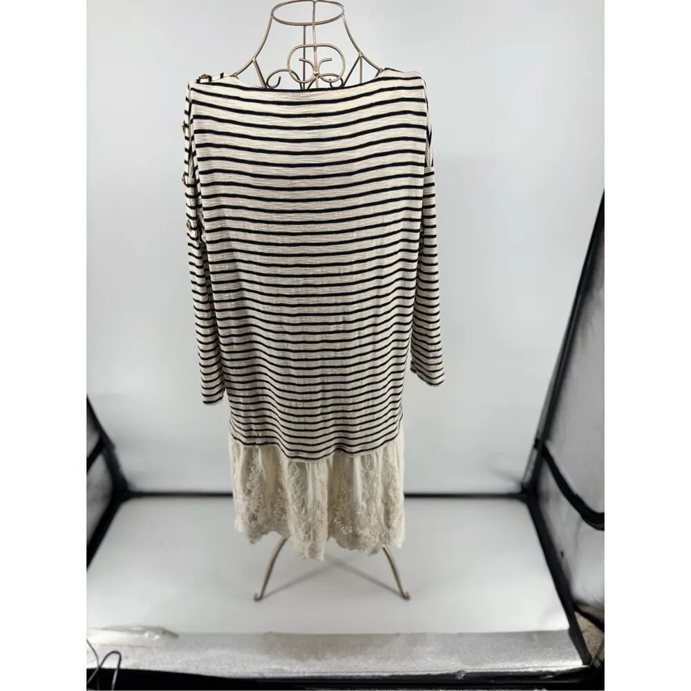 SOFT SURROUNDINGS Women's Cream Left Bank Nautical Striped Cotton Dress Size M - Image 10