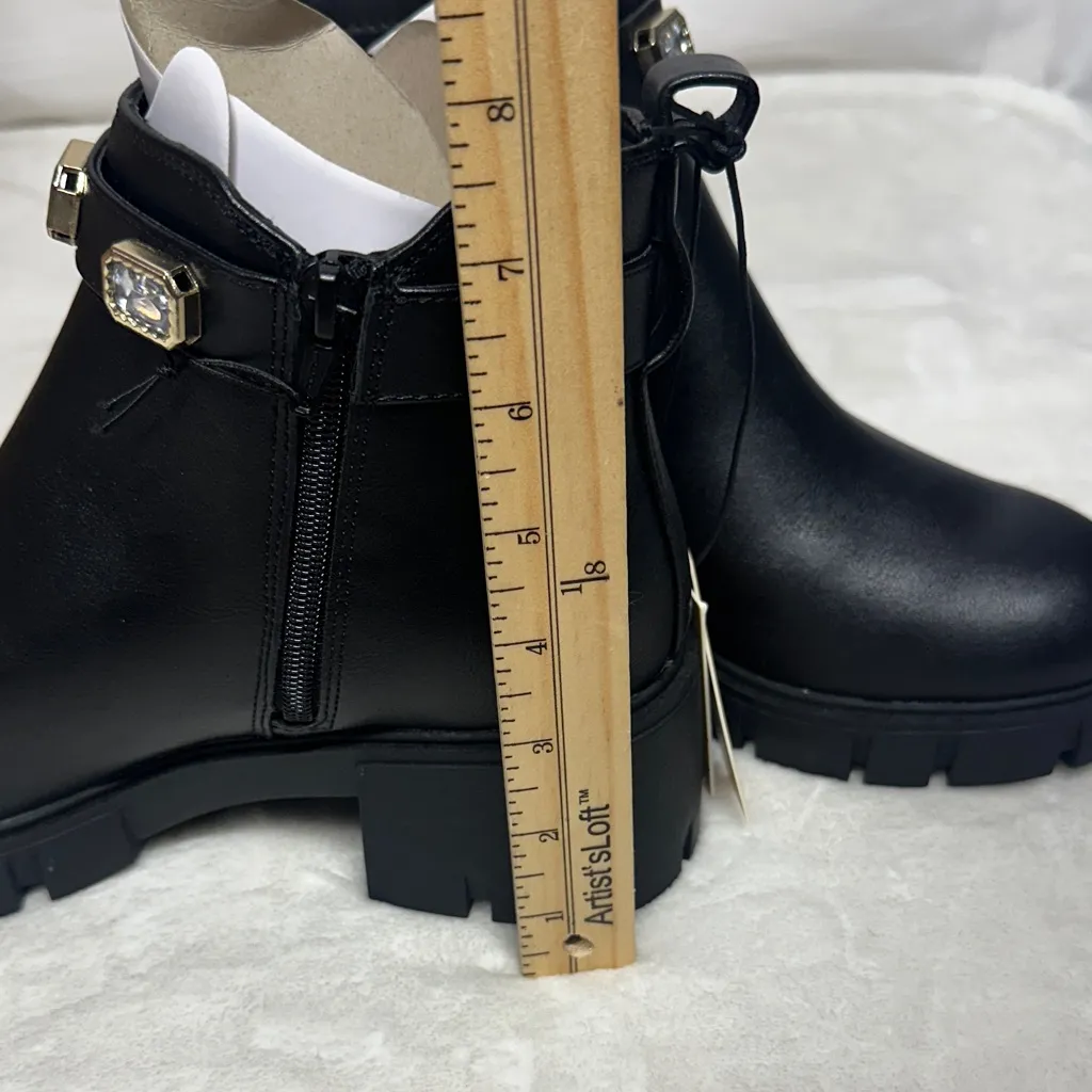 Stylish Black Ankle Boots with Gem Details Size 9 - Image 14