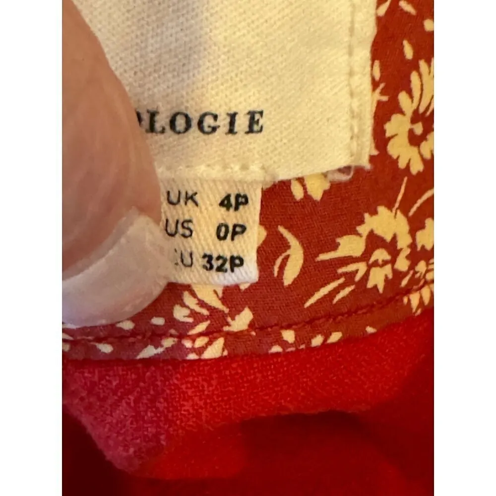 Anthropologie Pants Women Size 0 Petite Red Linen Blend Tie Waist Wide Leg - Image 8