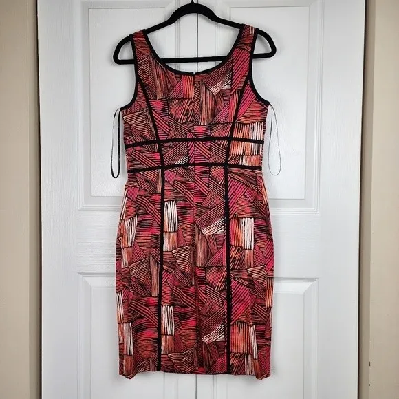 Calvin Klein Sheath Dress Cocktail Pencil Formal Pink Orange Red Abstract Size 8 - Image 3