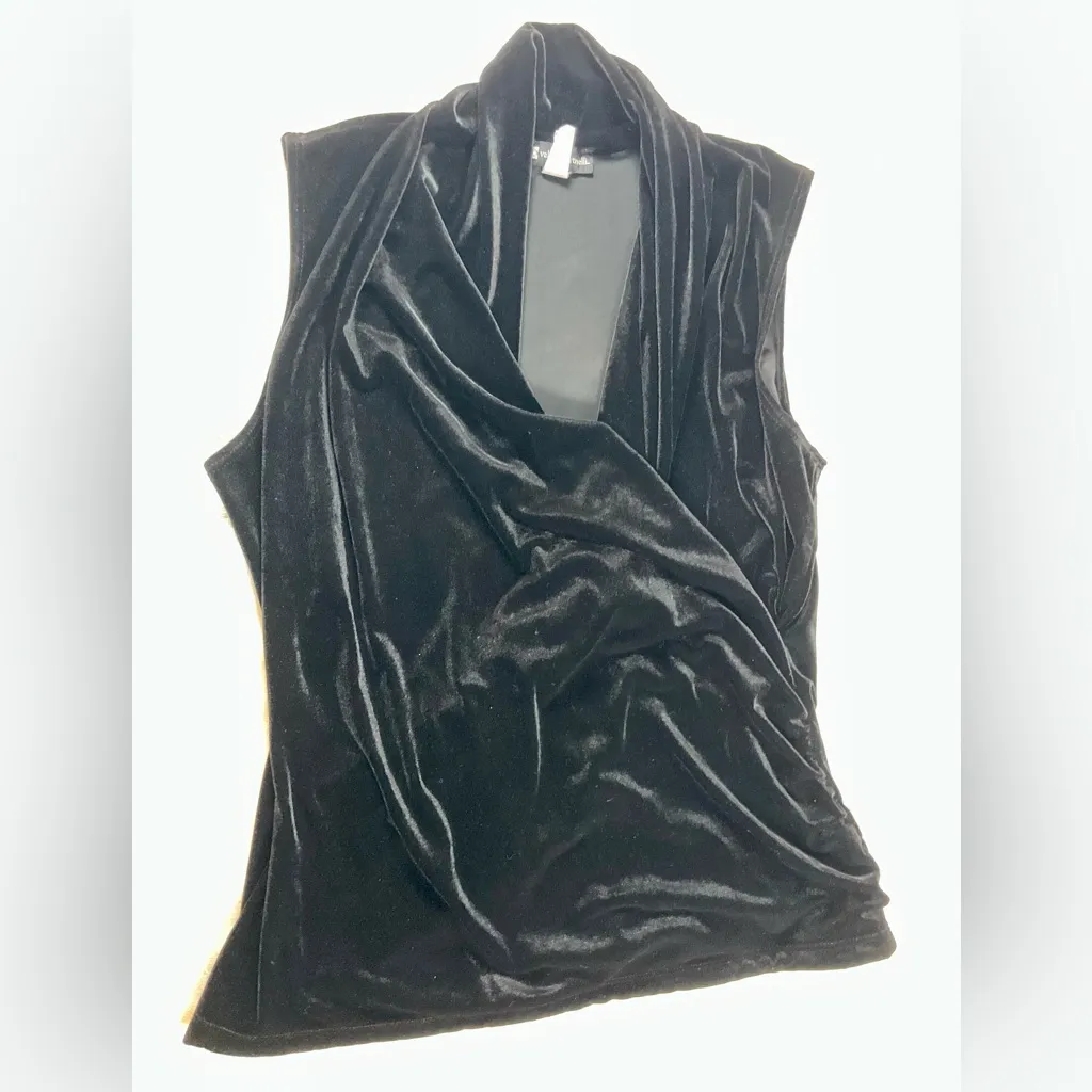 Valerie Bertinelli‎ Black Sleeveless velvet Blouse vtg 90’s women’s large top - Image 2