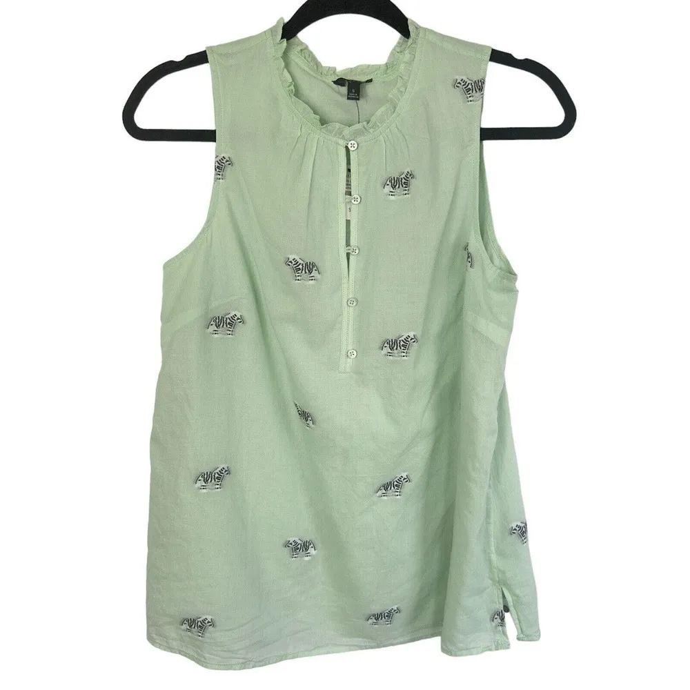 Talbots Shirt Womens Small Green Embroidered Zebras Sleeveless Cotton Tank Top - Image 4