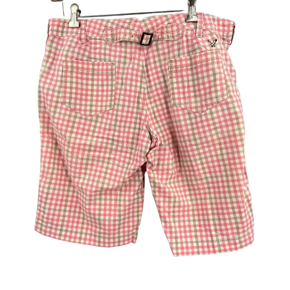 American Eagle Bermuda Shorts Pink Plaid Gingham Check Roll Leg Size 10 Flaw - Image 3