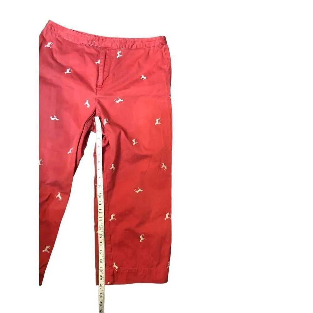 Bay Studio Petites wide leg cropped coral pants with dog embroidery details Red Size 8P - Image 8