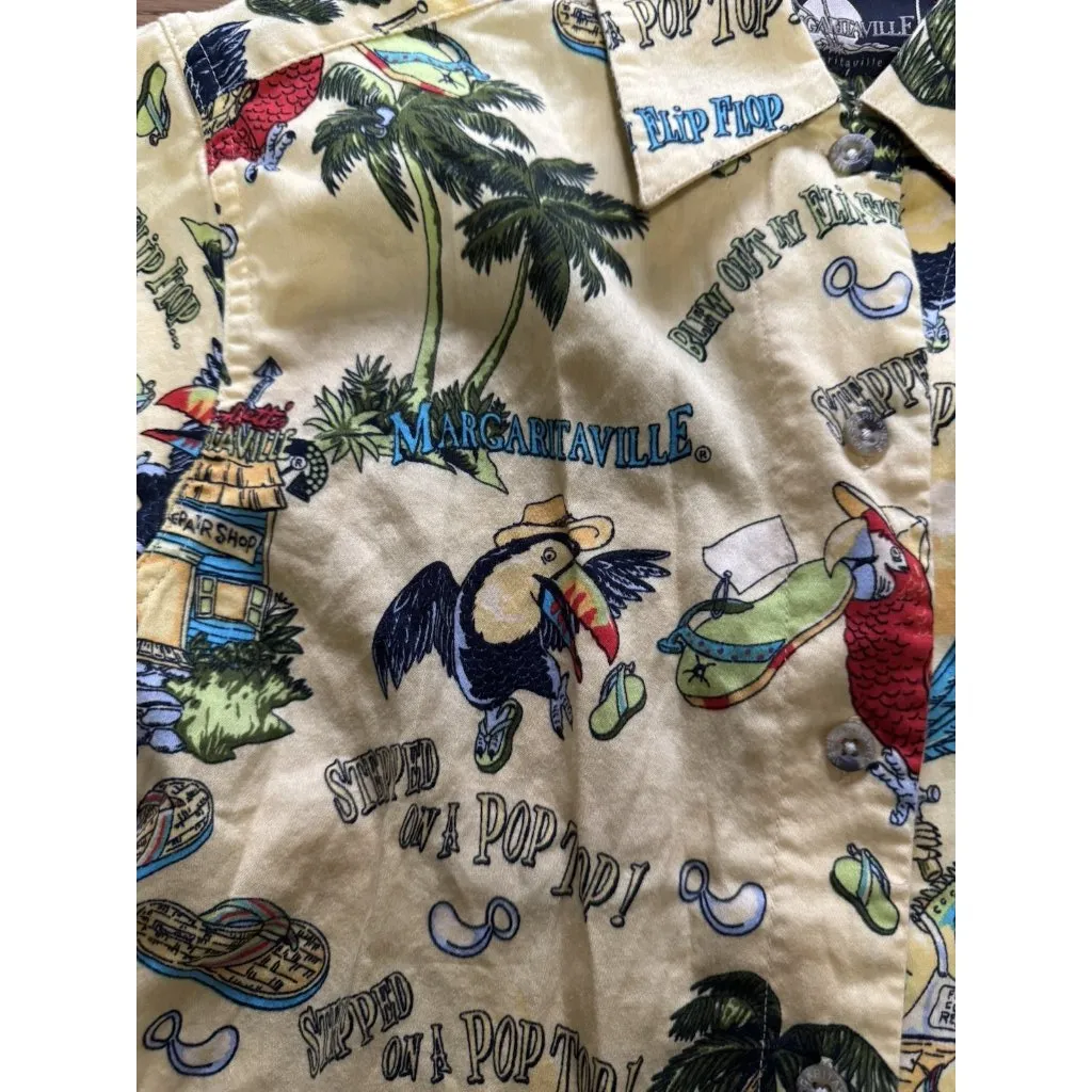 Jimmy Buffett Women Size Medium Button Down Hawaiian Tropical Short Sleeve Shirt Yellow - Image 7