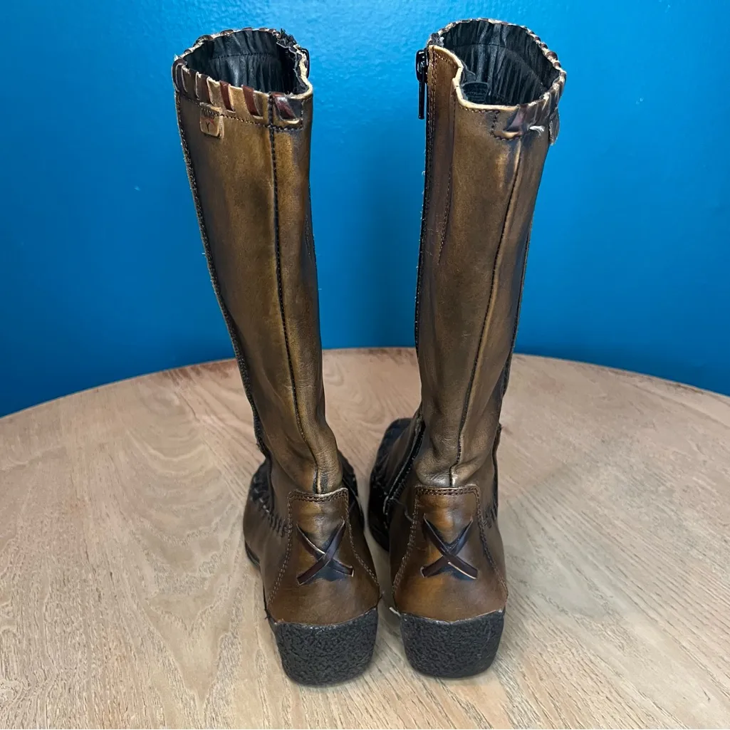 PIKOLINOS Whipstich Brown Leather Square Toe Wedge Boots Size 38 Women’s 7.5 - Image 3