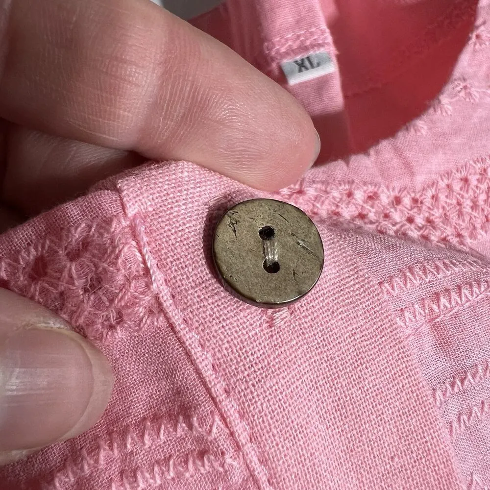 Boutique Womens Blouse Top Short Sleeve Eyelet Button Accent Cotton Pink XL - Image 8