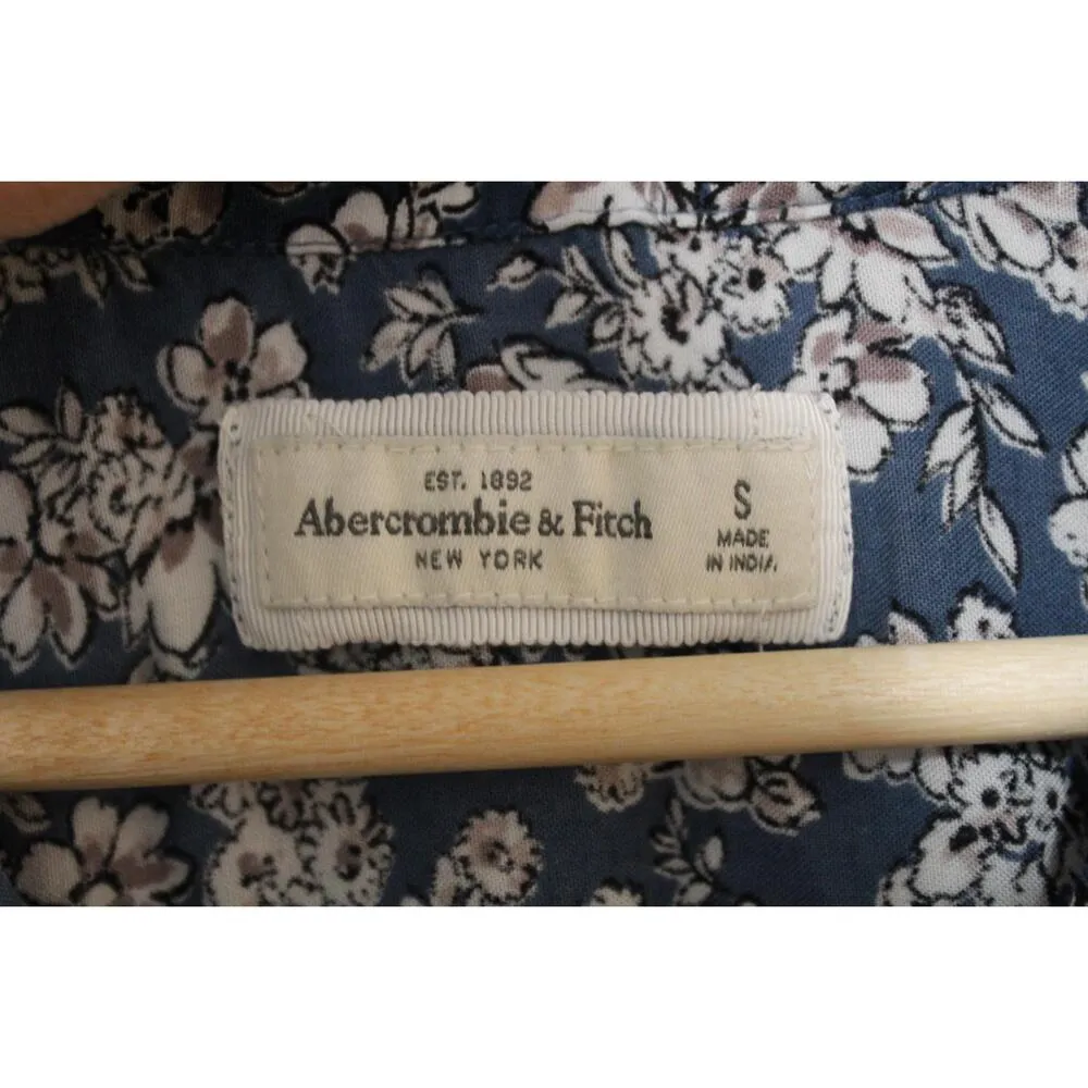 Womens Abercrombie & Fitch Blue Floral V-Neck Mini Ruffle Dress Size Small S - Image 3