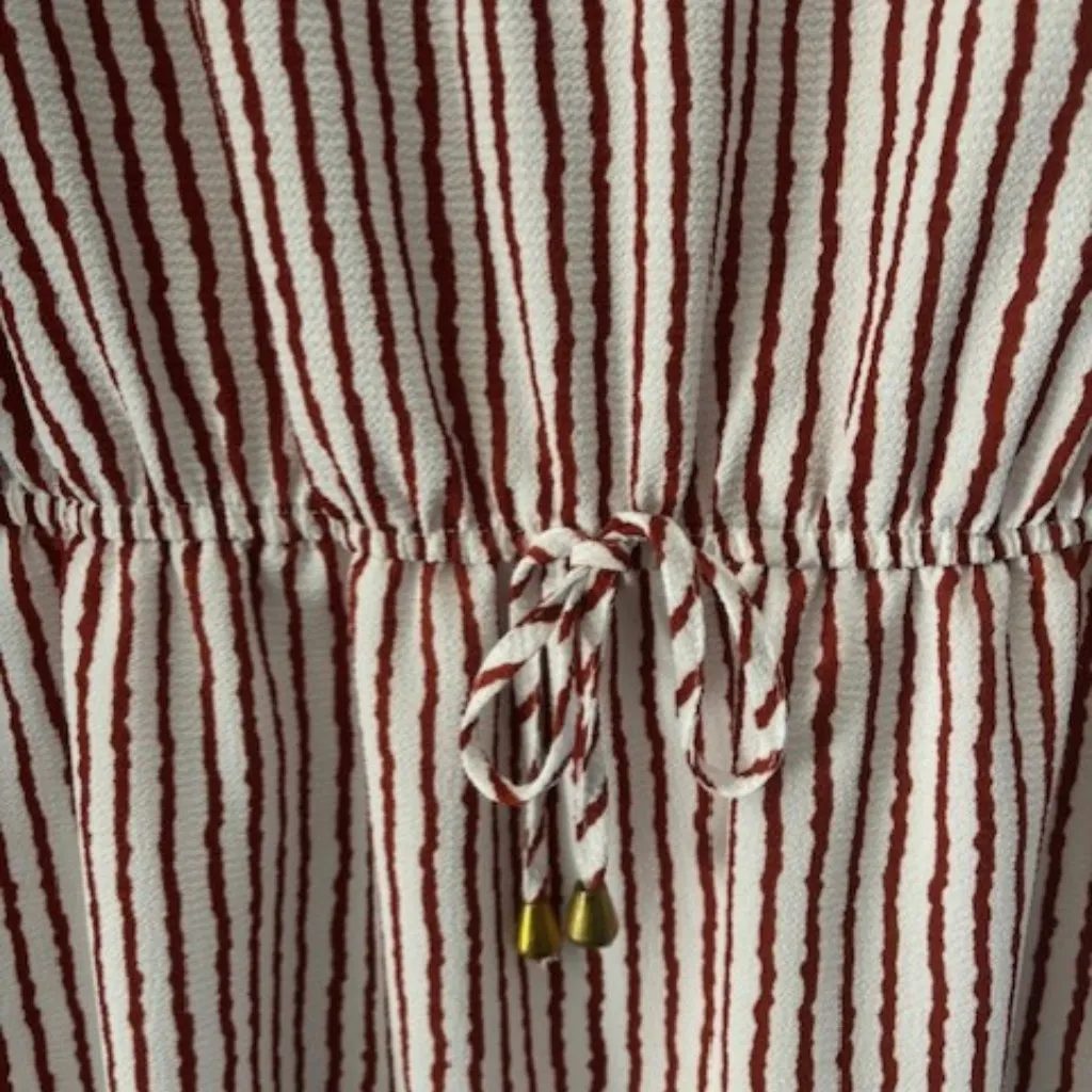 J For Justify Maroon Dress XL Stripe Gold Zip Drawstring Waist Casual Boho 3/4 - Image 4