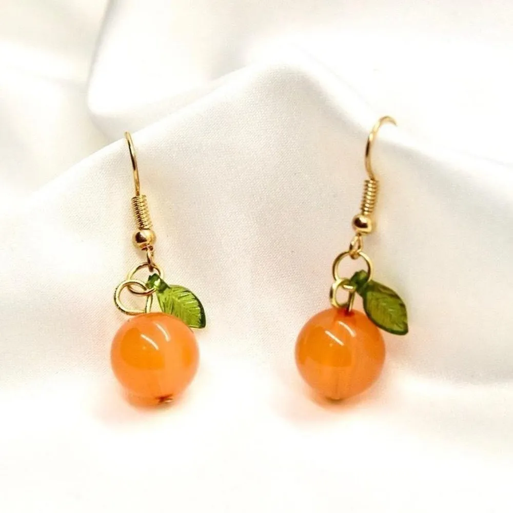 Beaded Orange Earrings Fruit Charms - Image 2