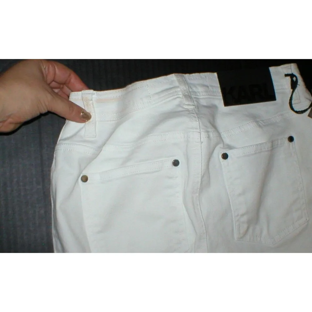 New NWT Designer Karl Lagerfeld White Jeans Womens Zipper Legs Skinny 27 Italy - Image 7