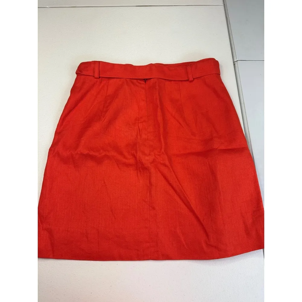 J. Crew Red Linen Skirt Size 0 Womens Mini A-Line Button Accent‎ Career - Image 2