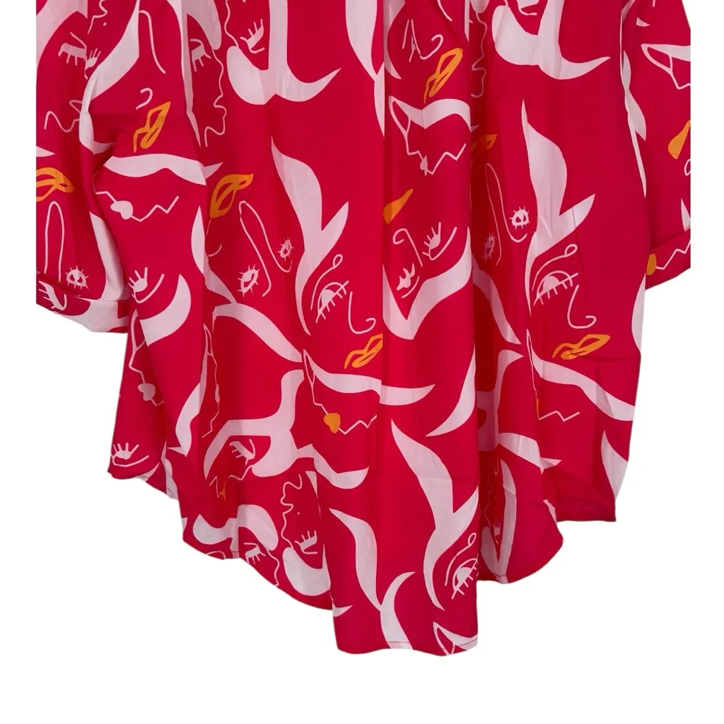 Soul of Curves Abstract Print Neon Red size 3X Button Down Short Sleeves Shirt - Image 7