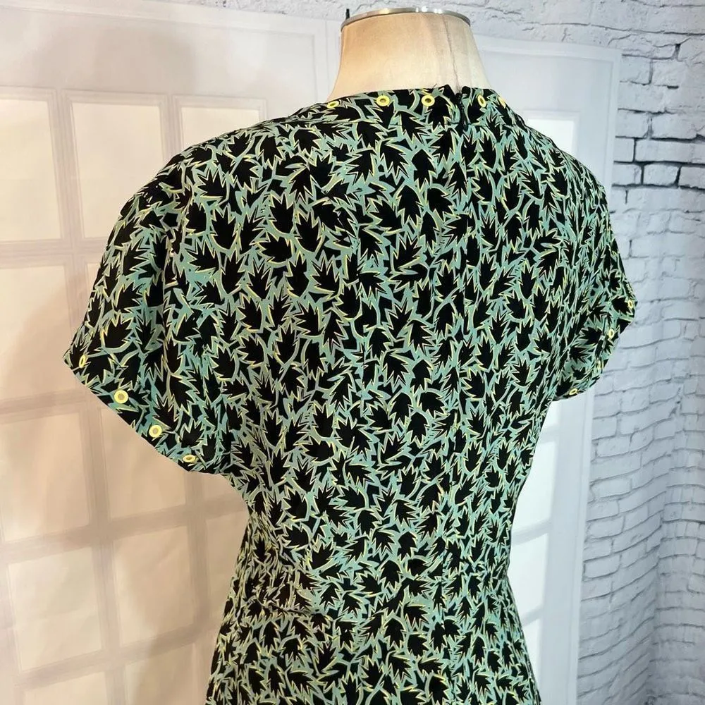 Derek Lam 10 Crosby short sleeve silk blend leaf print gold grommet detail dress - Image 9