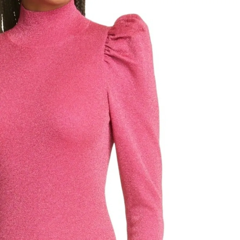 NWT Alice + Olivia Metallic Puff Long Sleeve Sweater Dress Hot Pink Size XL NEW - Image 4