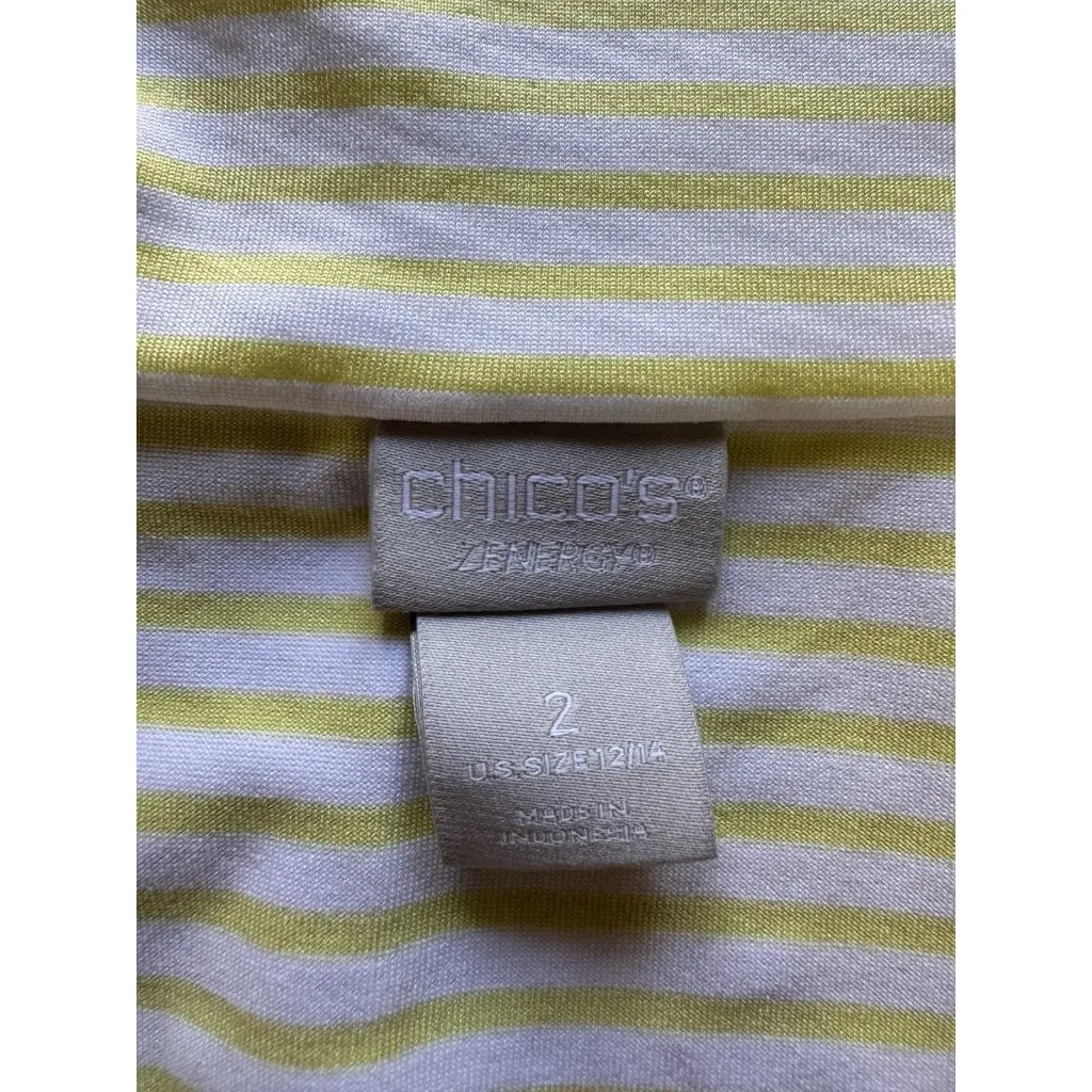 Zenergy by Chicos Size 2 US 12/14 Long Sleeve Stripe 1/4‎ Zip Shirt Athleisure - Image 3
