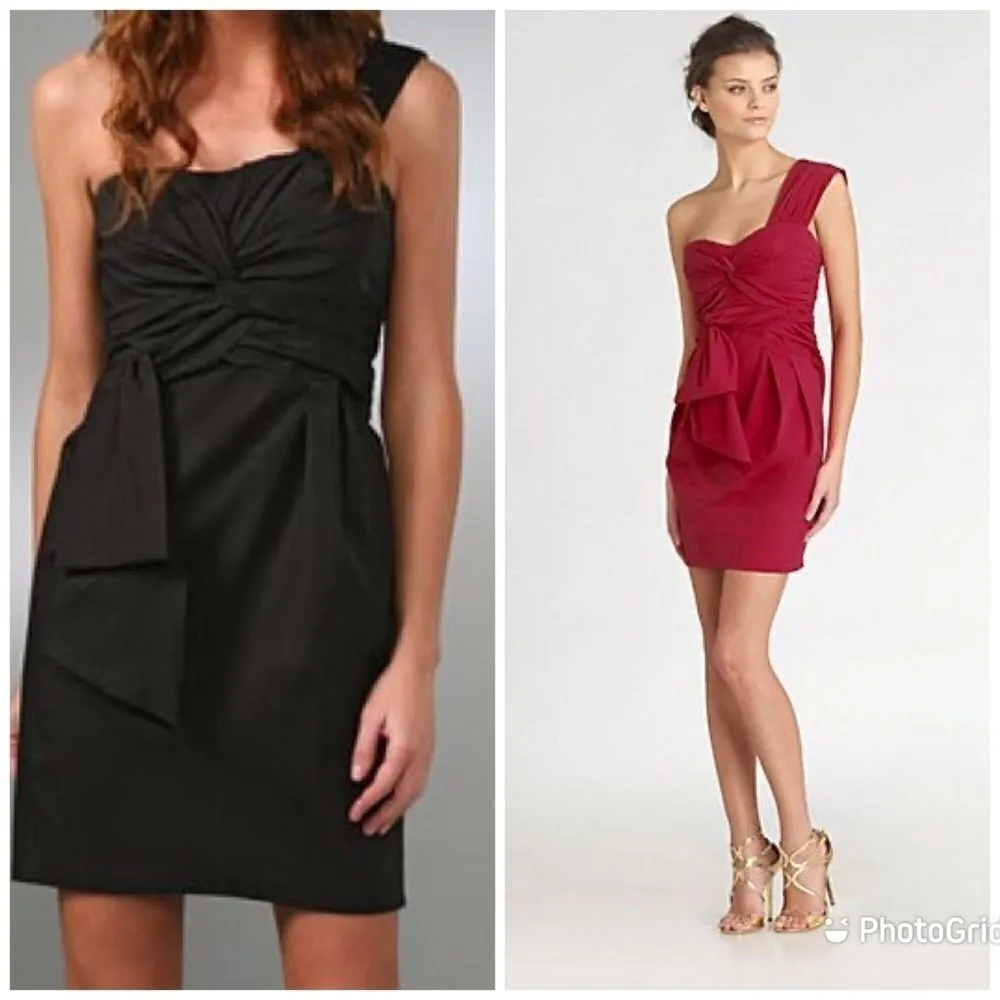 NANETTE LEPORE One Shoulder Cocktail Dress Mini  Sheath Draped Plaid Gray Size 6 - Image 9