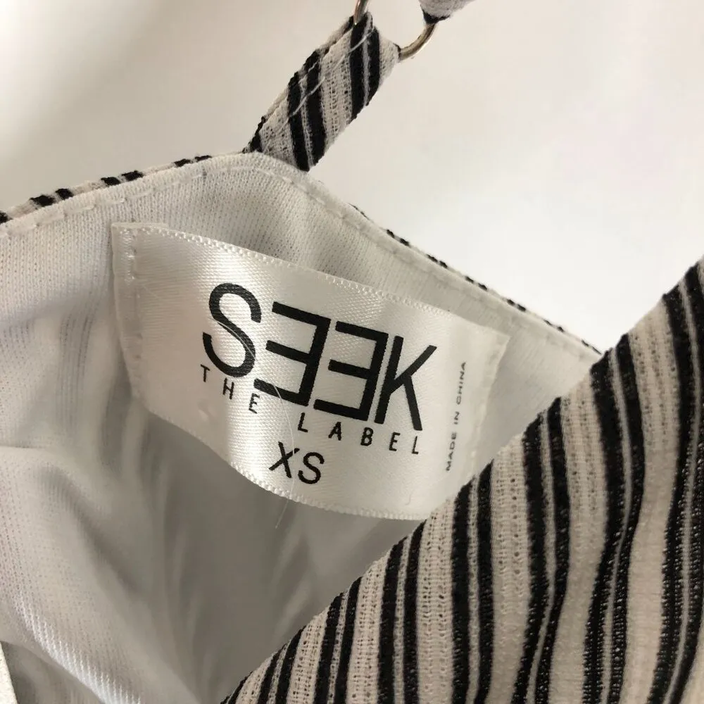 Seek the Label Womens Romper Keyhole Bow V Neck Striped  Black White XS - Image 3