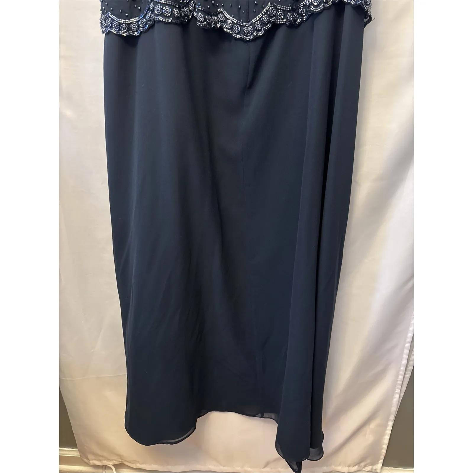 J Kara Mother of the Bride Beaded Jacket Dress Size 16 Navy Blue No Jacket - Image 7