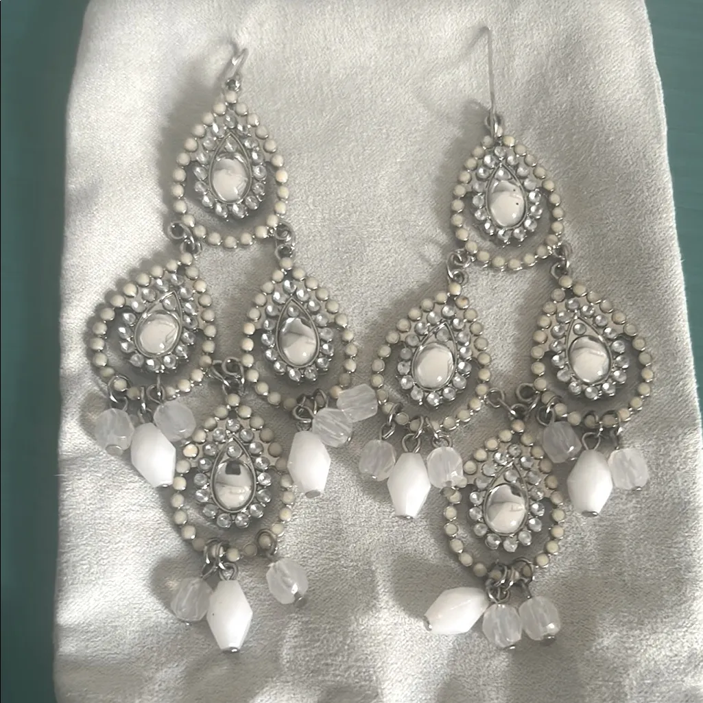 3 Pair Chic Silver Gunmetal Crystal Encrusted Dangle Drop Chandelier Earrings - Image 8