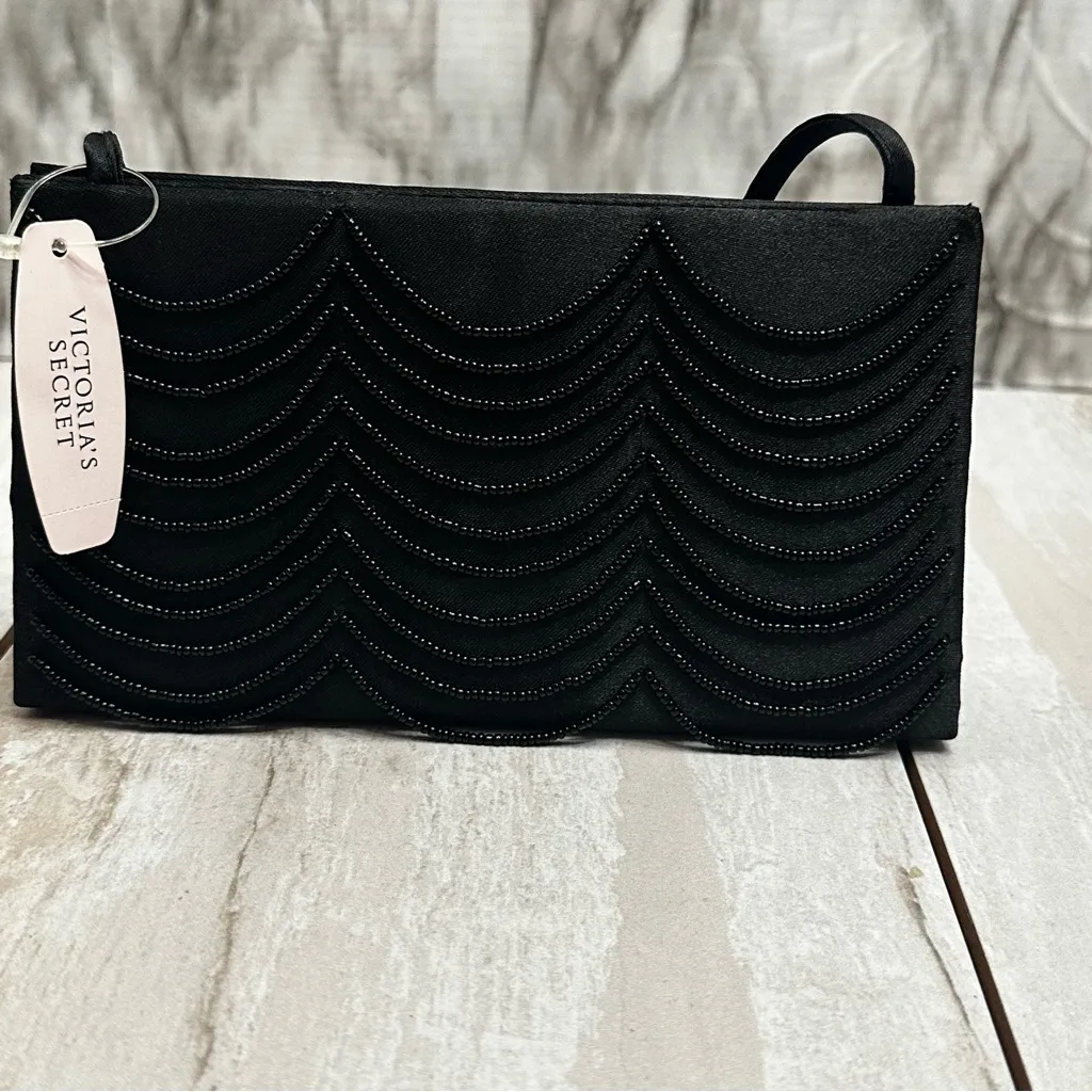 Victoria's Secret Black Beaded Clutch Romantic Goth Evening Party Sexy Classic - Image 6
