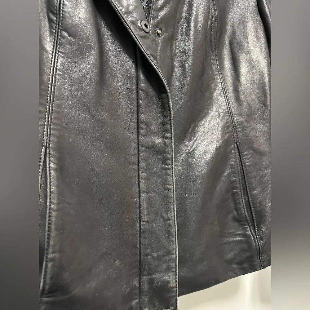 Vintage Calvin Klein Leather Coat Slim Style Black Jacket Motorcycle - Image 2