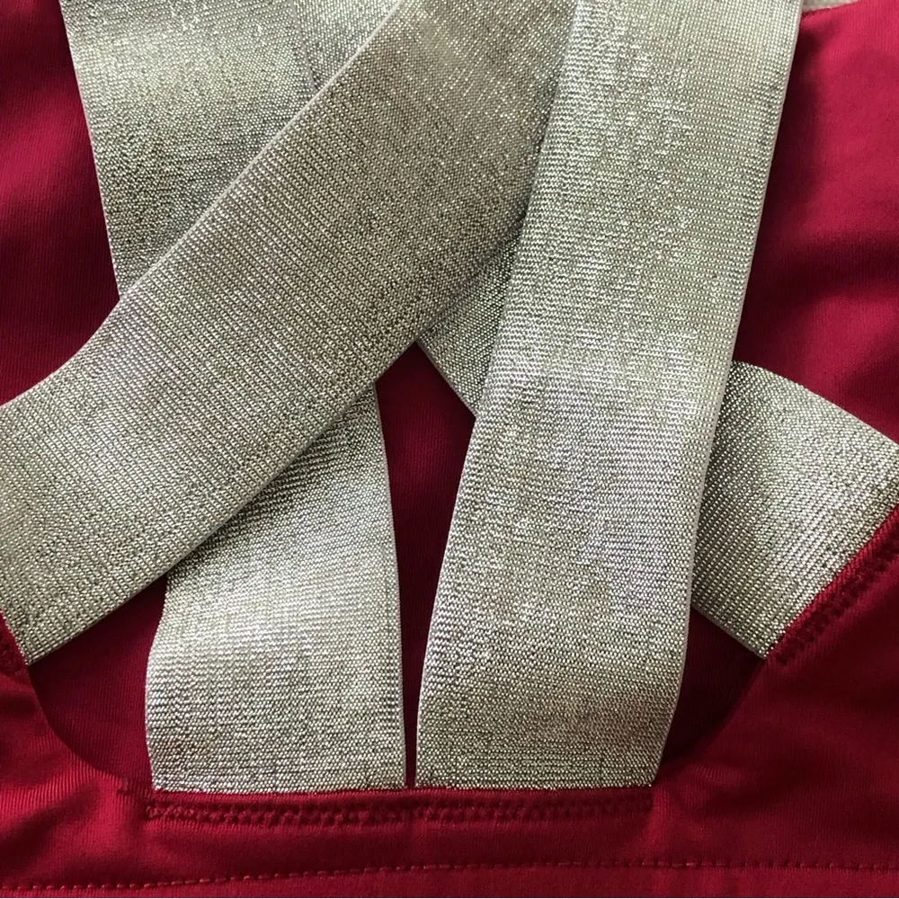 Fabletics Hot Pink Sports Bra Metallic Silver Straps Athletic Gym Wear Yoga S - Image 6