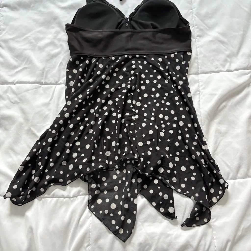 Womens Swimsuit Bathing Suit Black White Polka Dot Beach Summer Goth Grunge Size M - Image 5