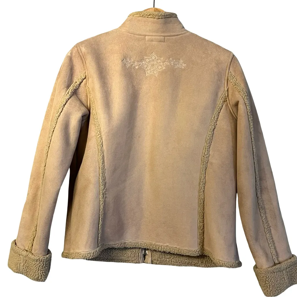 Charter Club Womens Faux Suede Embroidered Jacket Size S Sherpa Phoebe Buffay - Image 2