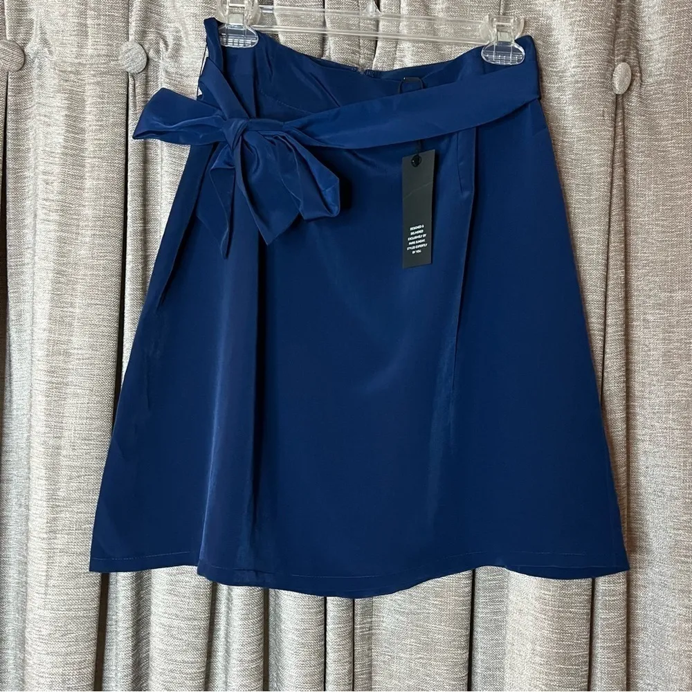 NWT Paris Sunday Blue Faux Tie Waist A Line Mini Skirt Size 8 - Image 4