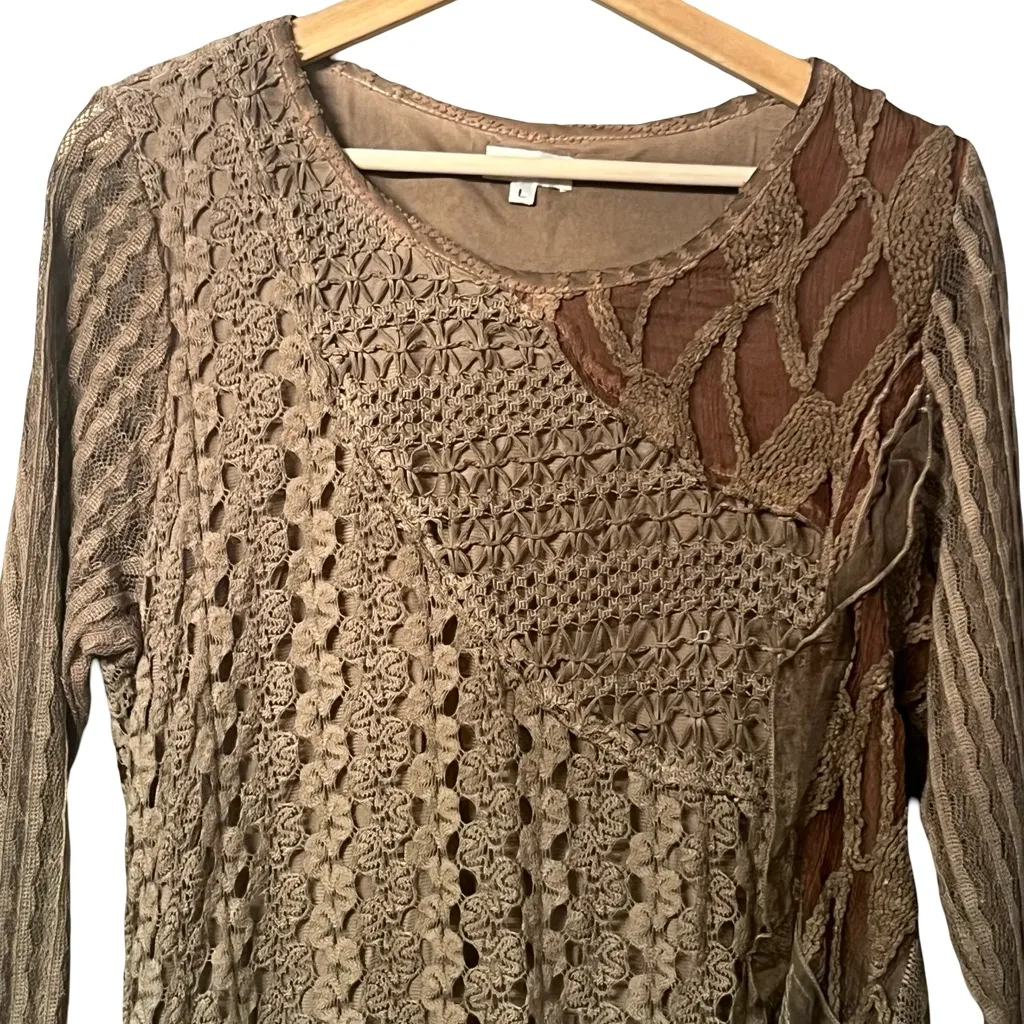 Adore Womens Fairy Tunic Top Size L Lagen Artsy Boho Festival Patchwork Grunge Tan Size L - Image 2
