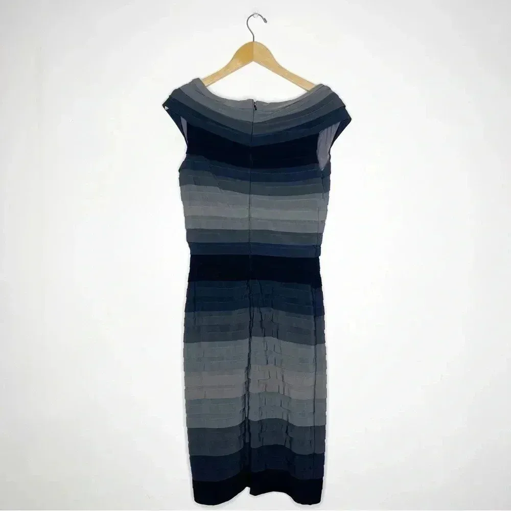 Tadashi Shoji Black and Grey Striped Body Con Fitted Bandage Dress Size Medium - Image 5
