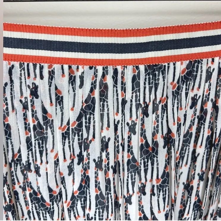 G.H. Bass & Co. Giraffe Print Pleated Midi Skirt Navy Orange White Size 10 NWT‎ Blue - Image 3