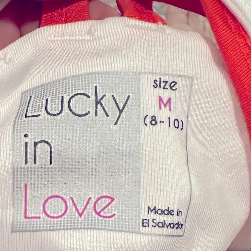 🔵 SALE 3/$25 LUCKY IN LOVE WHITE ORANGE TENNIS SPORT TANK MESH STRAPPY TOP Size M - Image 7