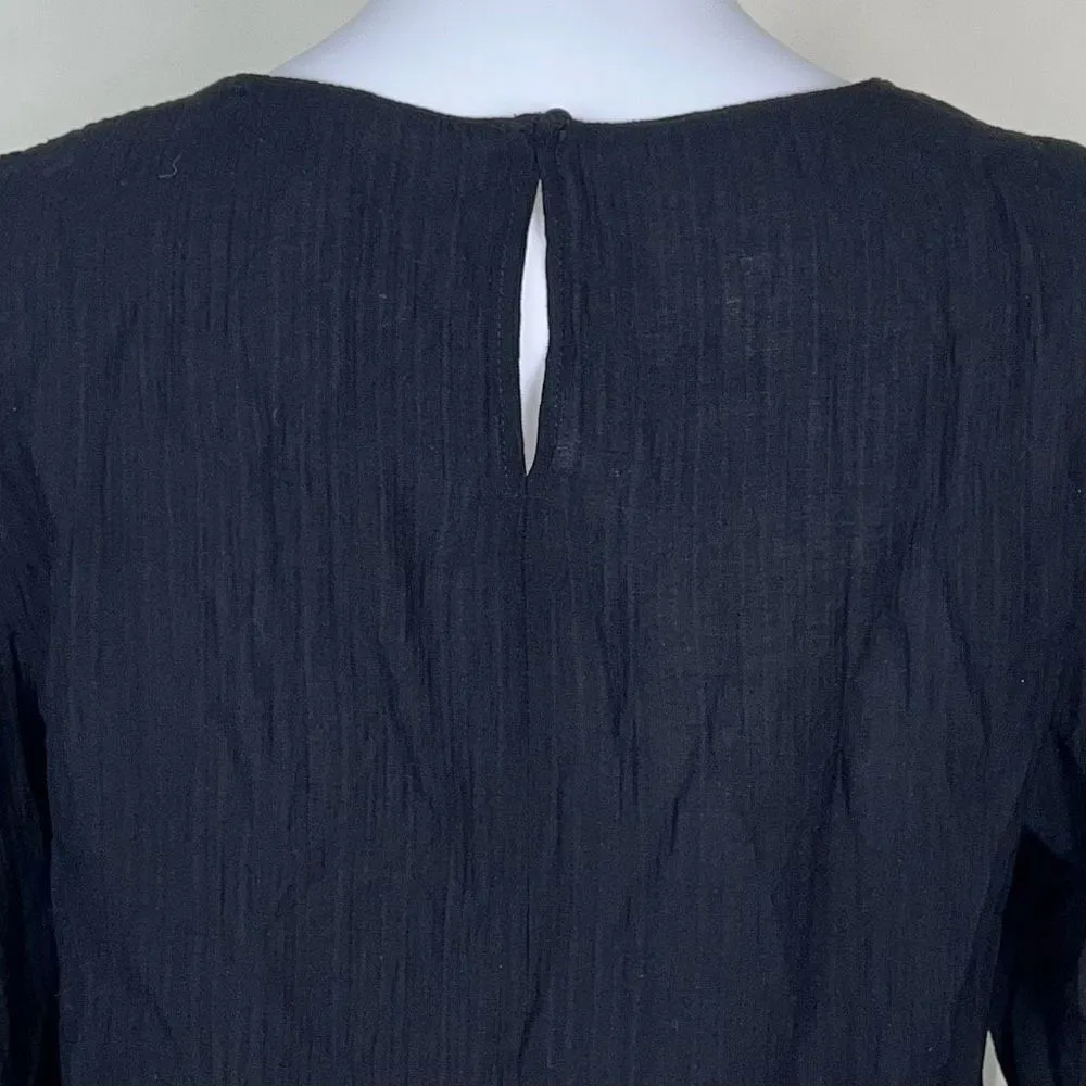 MNG‎ Long Sleeve Gauze Keyhole Back Blouse Black Size 4 - Image 8