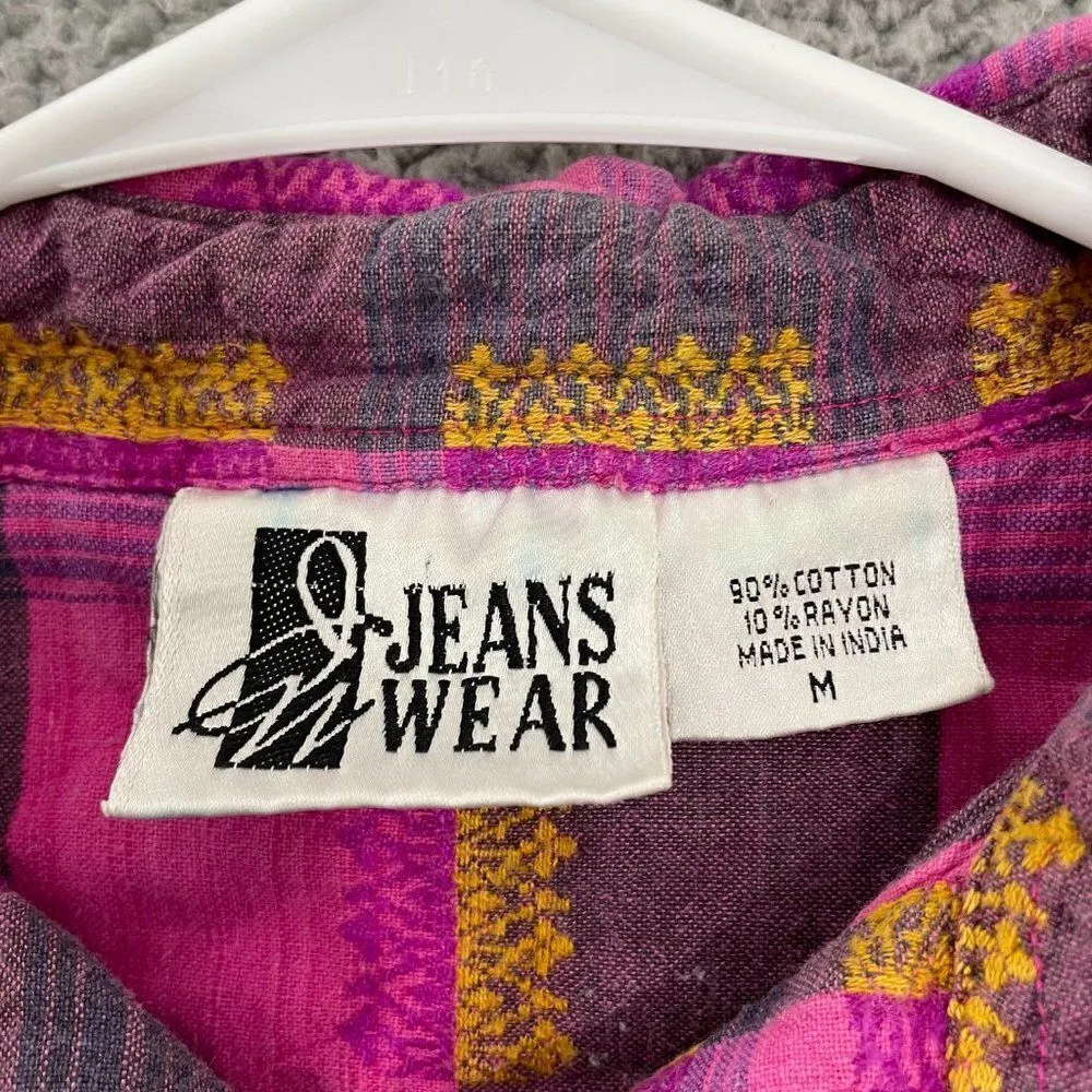 Vintage Jeans Wear Pink Women M Causal Plaid Long‎ Sleeve Button Down Shirt Size M - Image 4