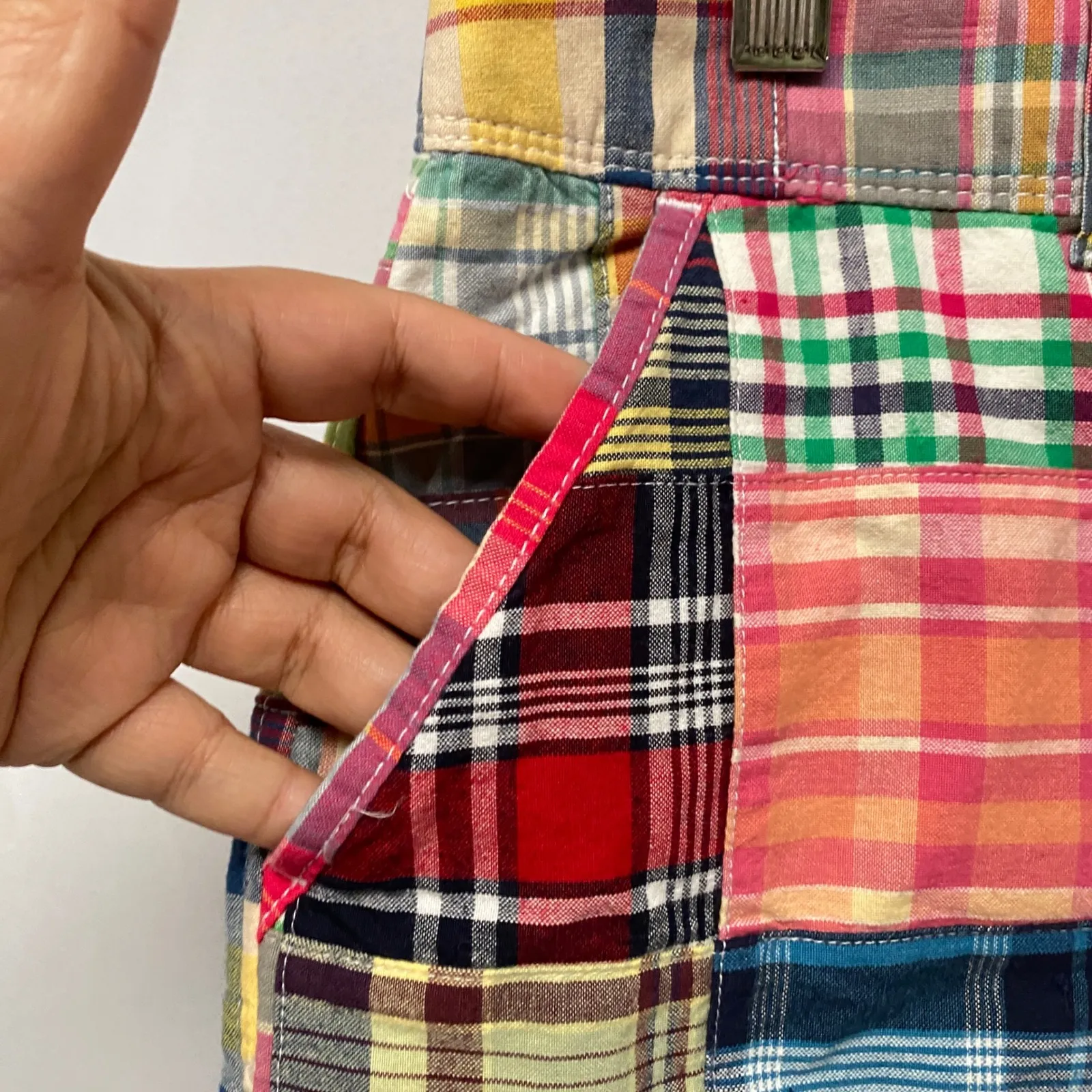 Old Navy Multicolor Patchwork Plaid Mini Skirt Size 10 Mardi Gras City Chic - Image 3