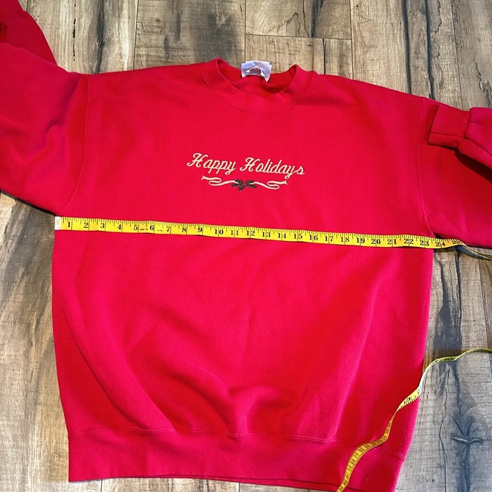 Vintage 90s Happy Holidays Ugly Christmas Holiday Red Sweater Womens Large - Image 2