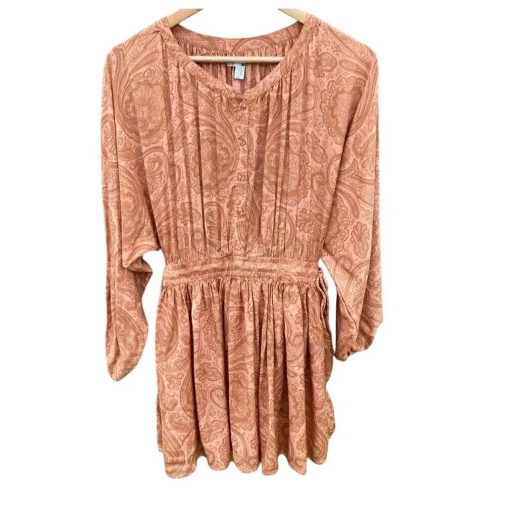 Amuse Society Luciana Orange Paisley Mini Dress Size S Boho Casual - Image 2