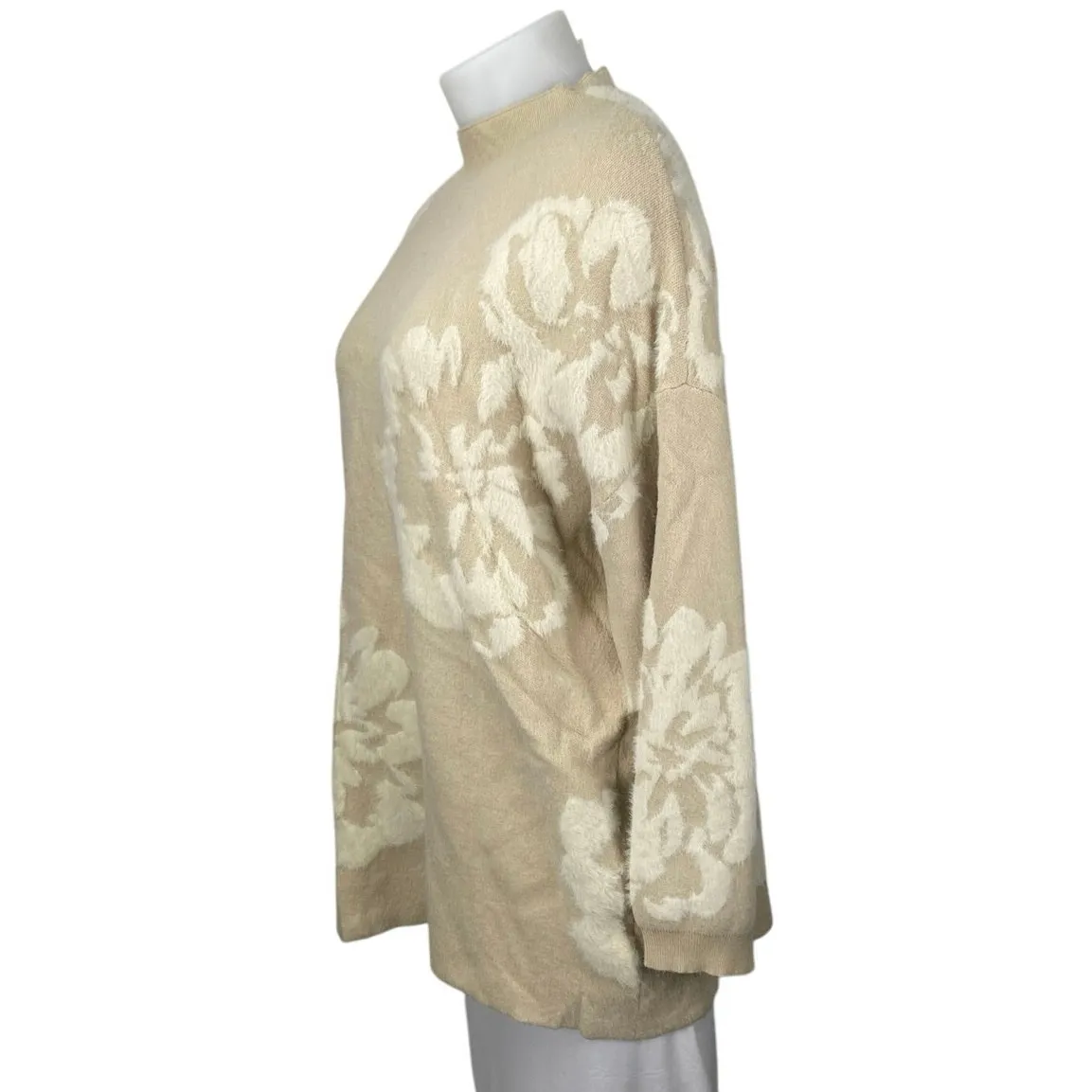 Anthropologie Maeve Cream Eyelash Floral Mock Neck Long Sleeve Sweater Top Sz L - Image 2