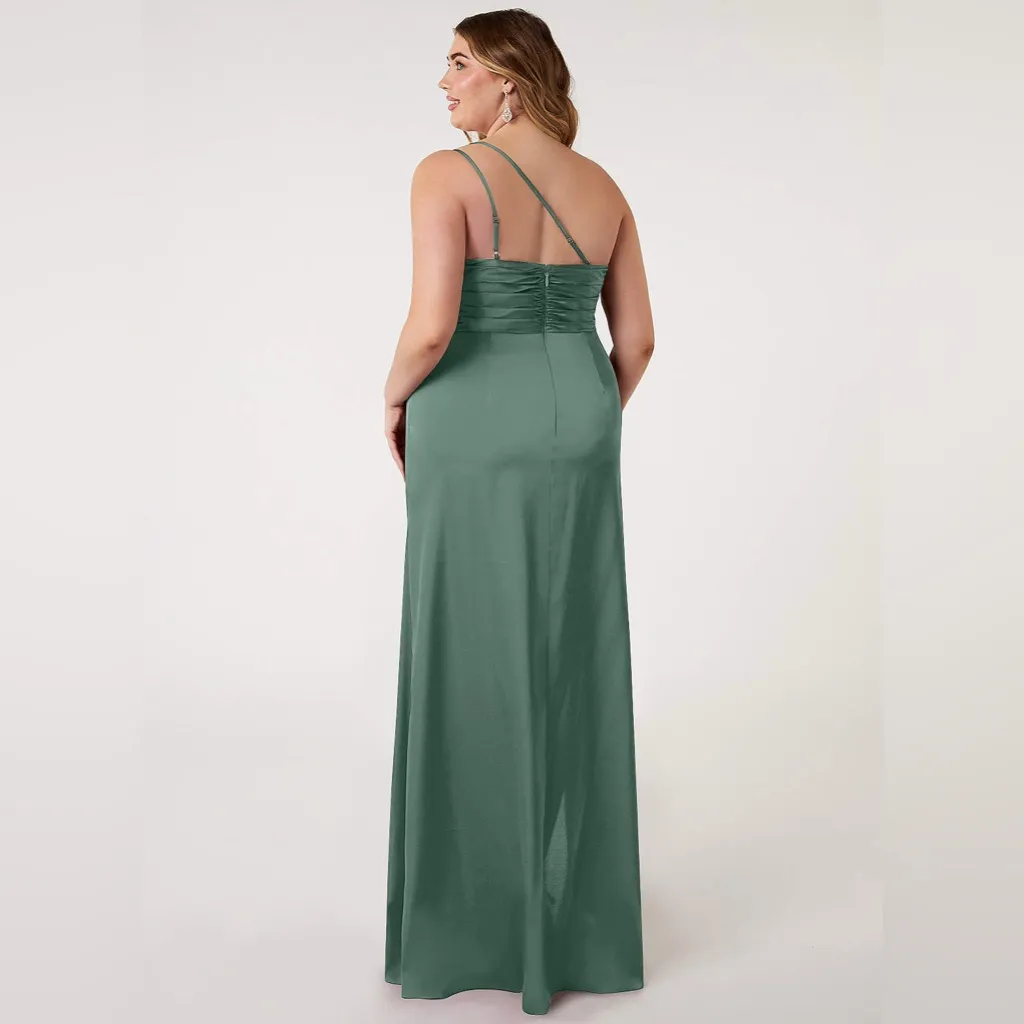 Azazie Eren Eucalyptus Sheath One Shoulder Stretch Satin Bridesmaid Dress - Image 7