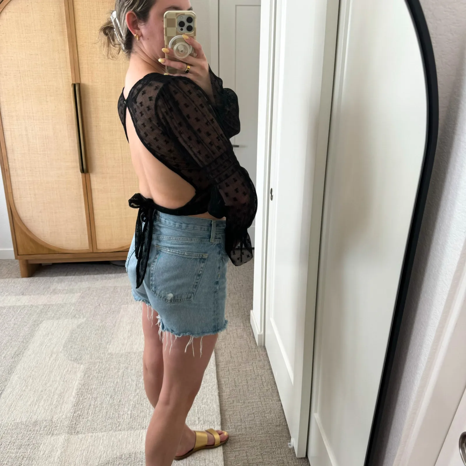 Glassons Black Mesh Long Sleeve Crop Top - Image 2