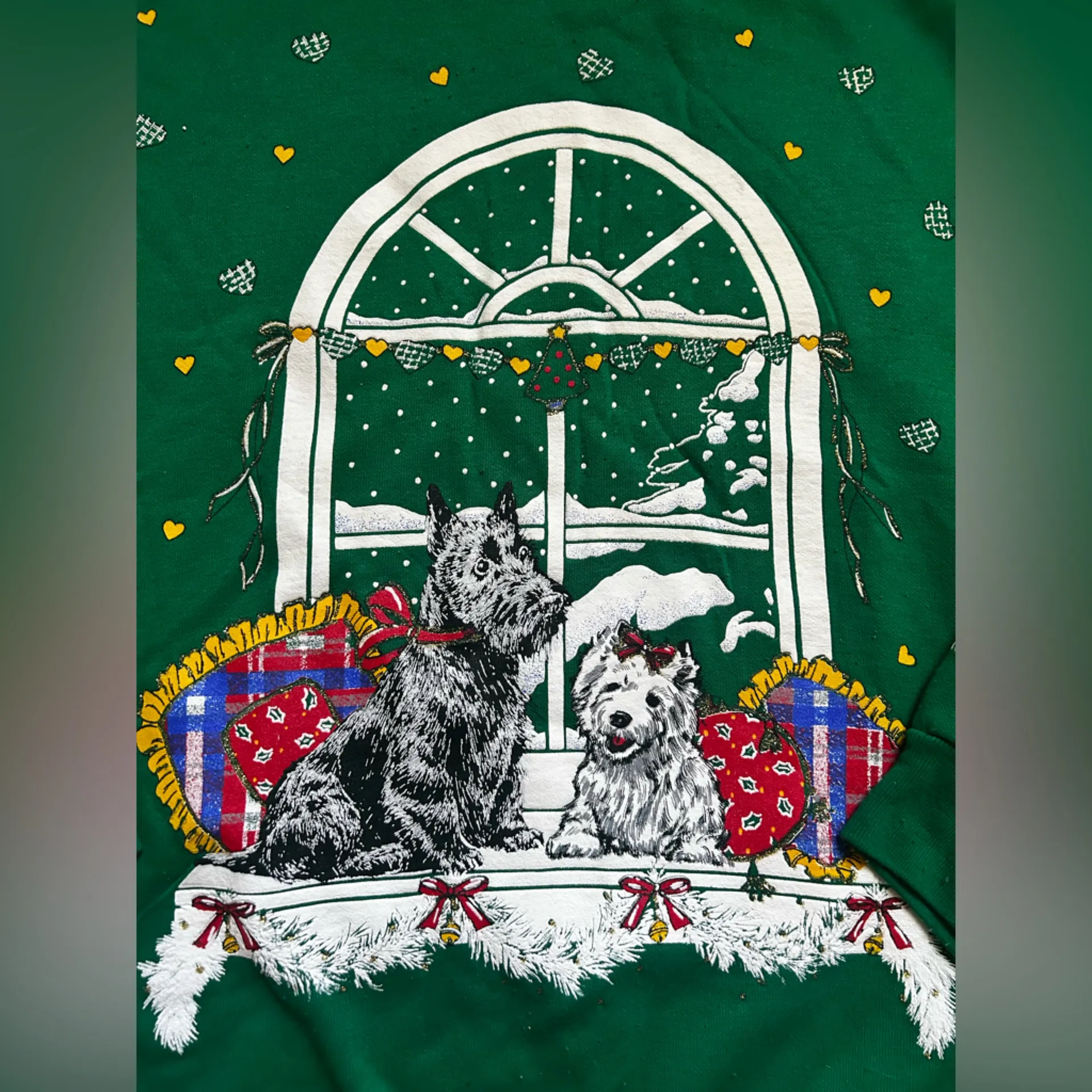 Vintage Scottie dog 80s Holiday crewneck Size Large Green - Image 6