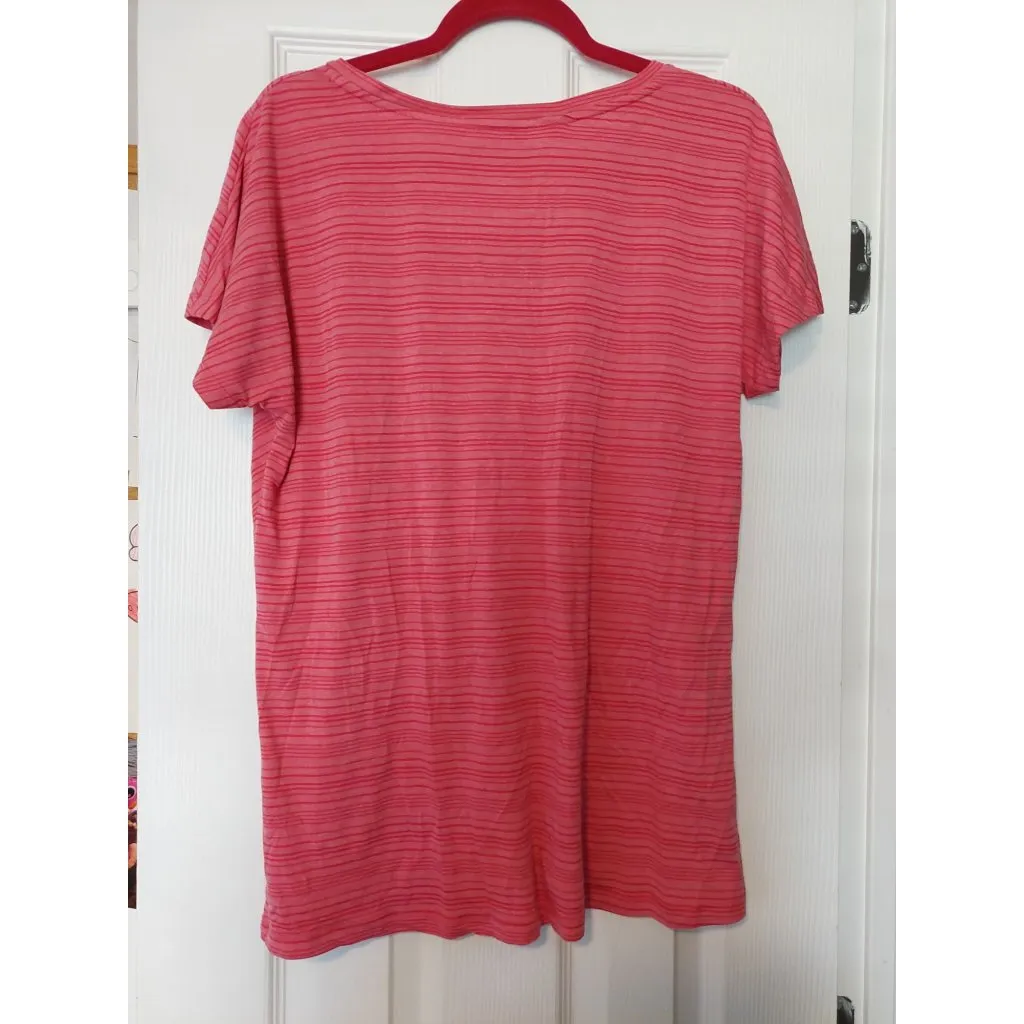 Jones New York Sport Pink Striped V Neck T-Shirt L - Image 3