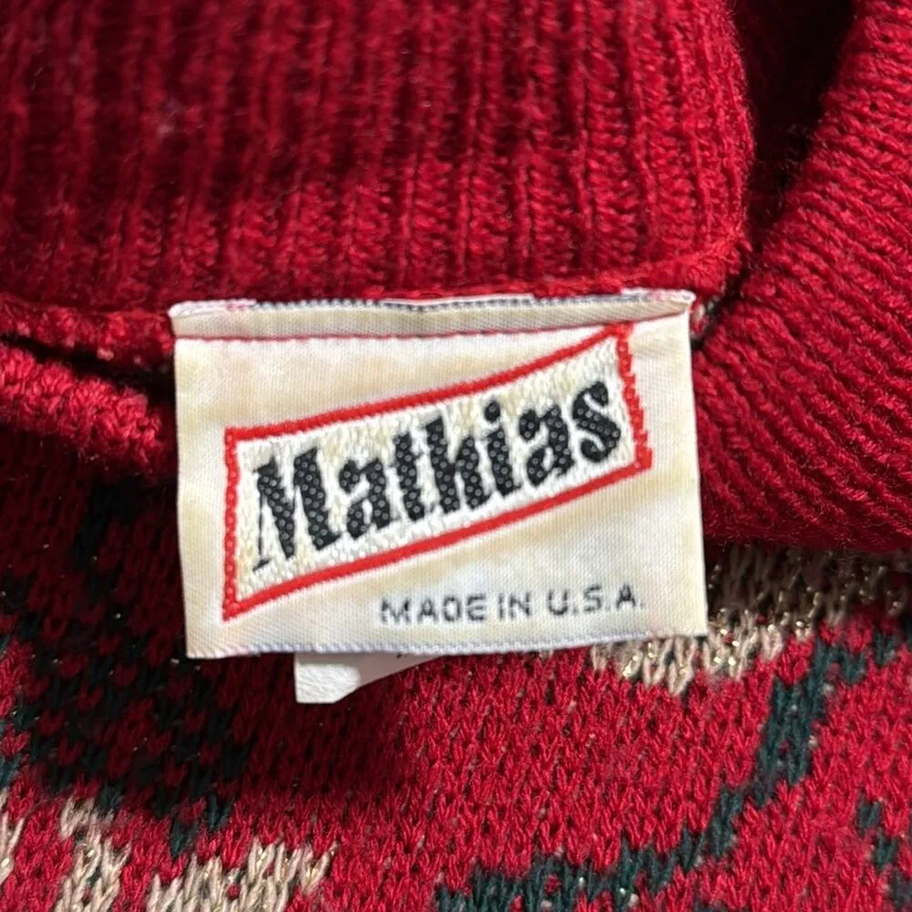 Vintage Mathias women's size 1X Christmas sweater metallic floral gold red vines - Image 2
