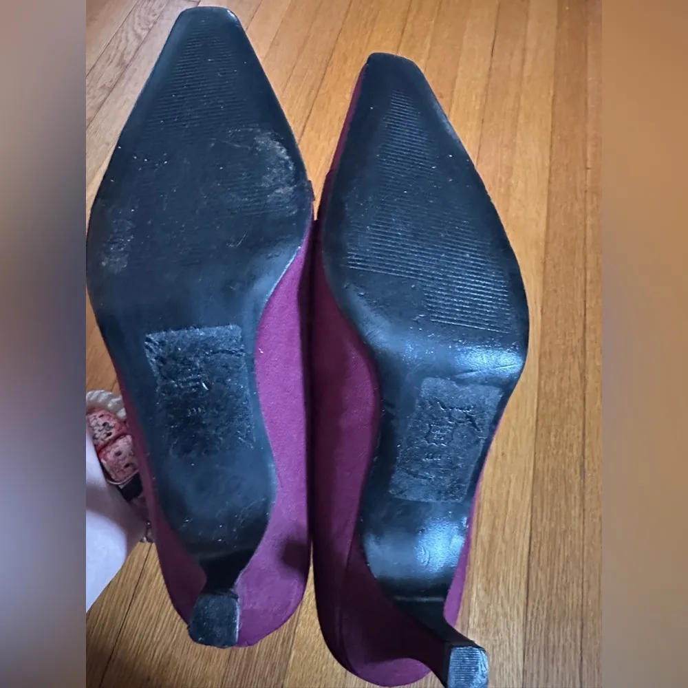 Nina Burgundy Bow Pointed Toe Kitten Heels, Size 11 Medium - Image 5