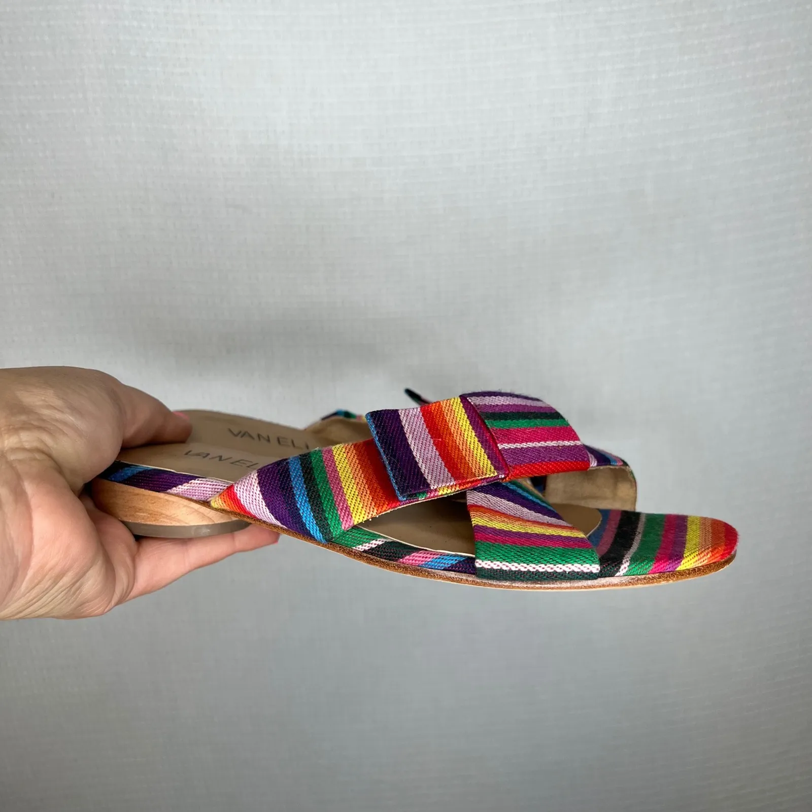 Van Eli Multicolor Stripe Fabric Sandals Slides Women's Size‎ 6M Size 6 - Image 3